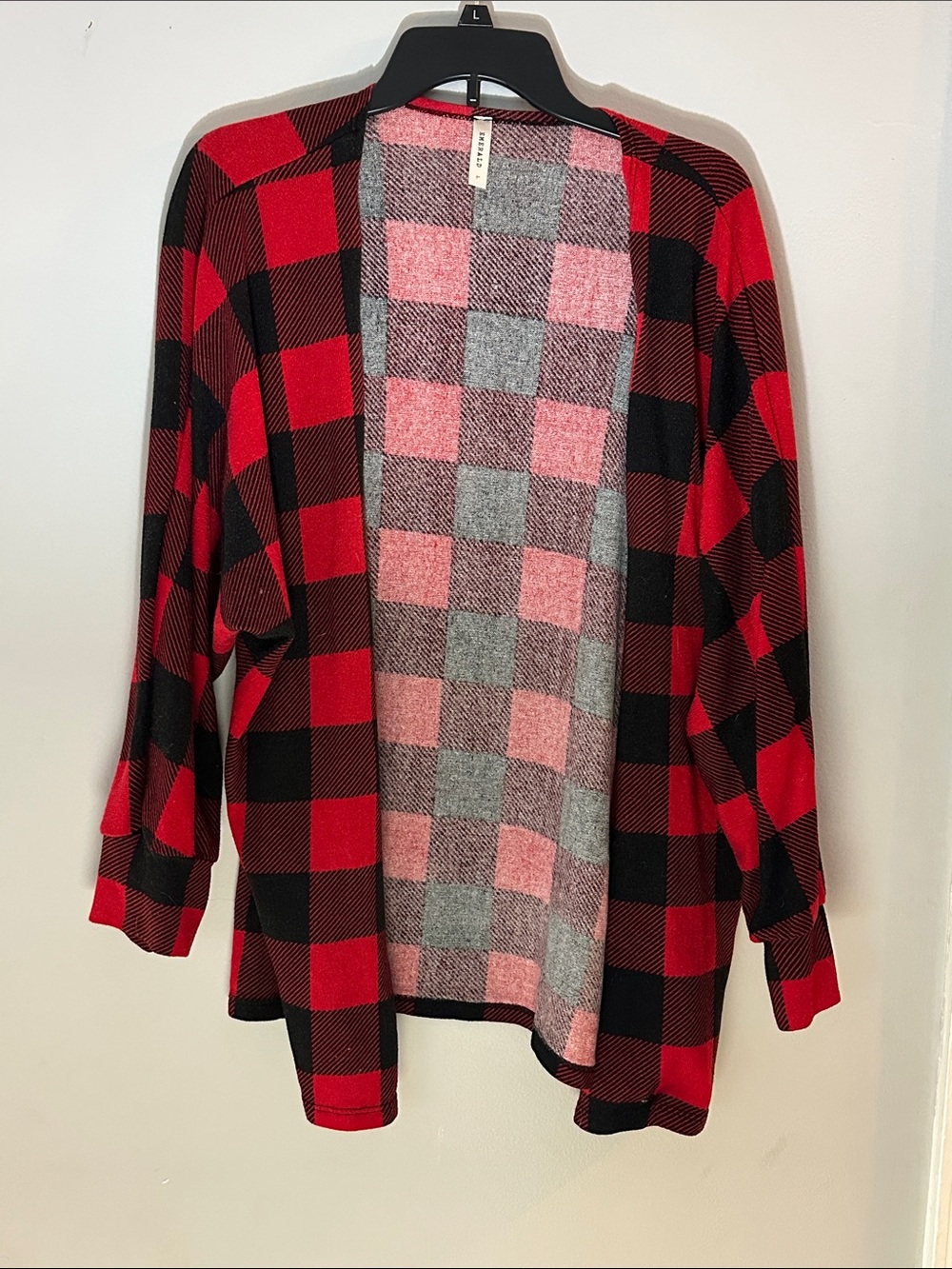 Emerald Red & Black Buffalo Plaid Open-Front Cardigan